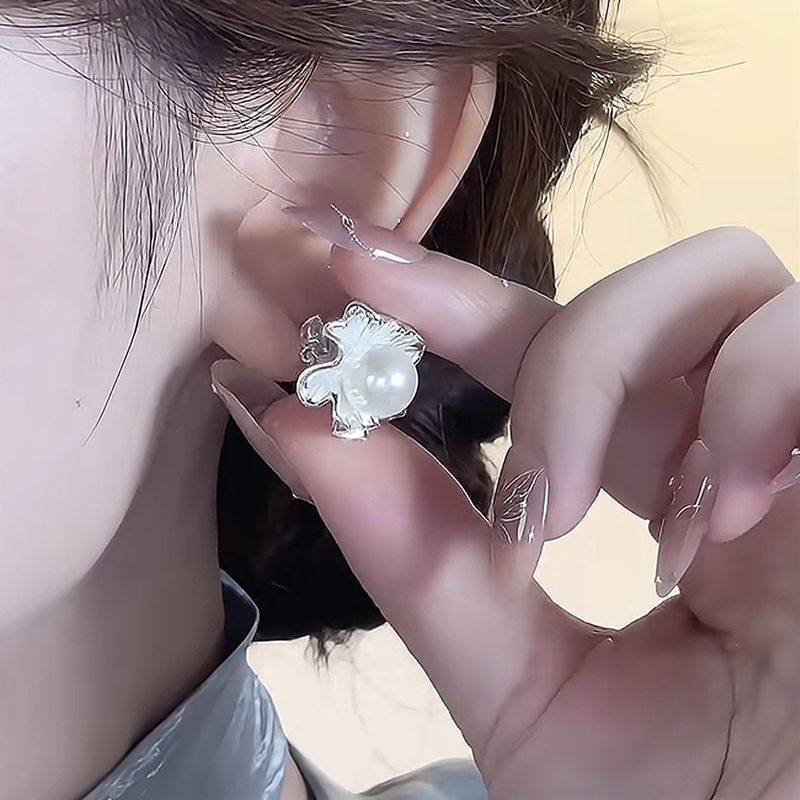 Ginkgo Faux Pearl Drop Earring Rhinestone