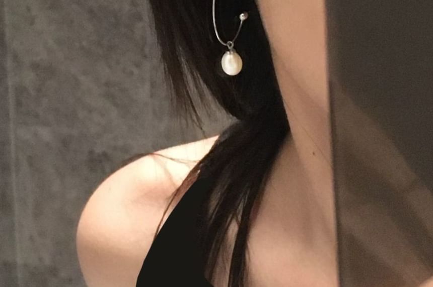 Open Pearl Earring Hoop Faux Drop