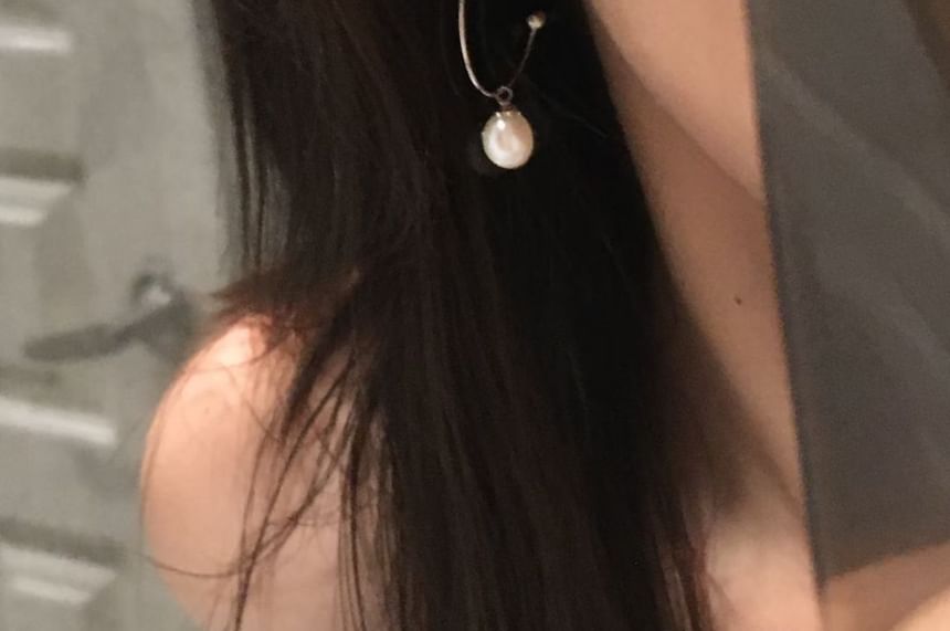 Open Pearl Earring Hoop Faux Drop