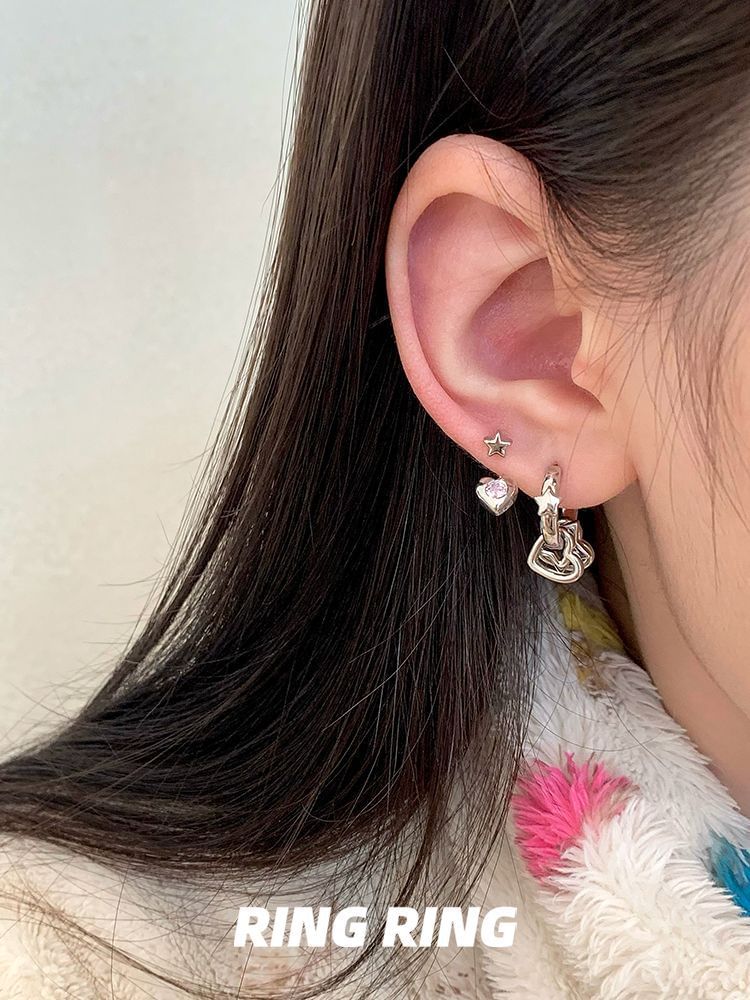Heart Rhinestone Earring Star Asymmetrical