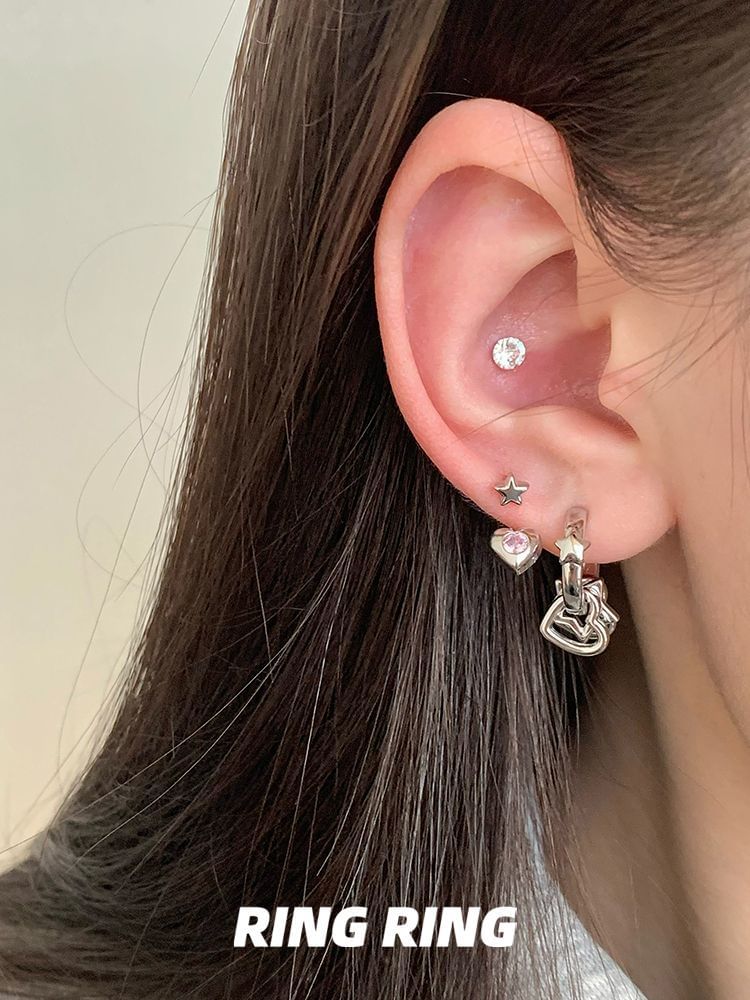 Heart Rhinestone Earring Star Asymmetrical