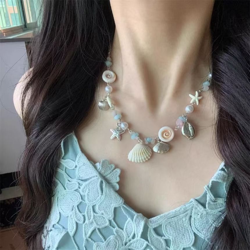 Pearl Starfish Shell Necklace Faux