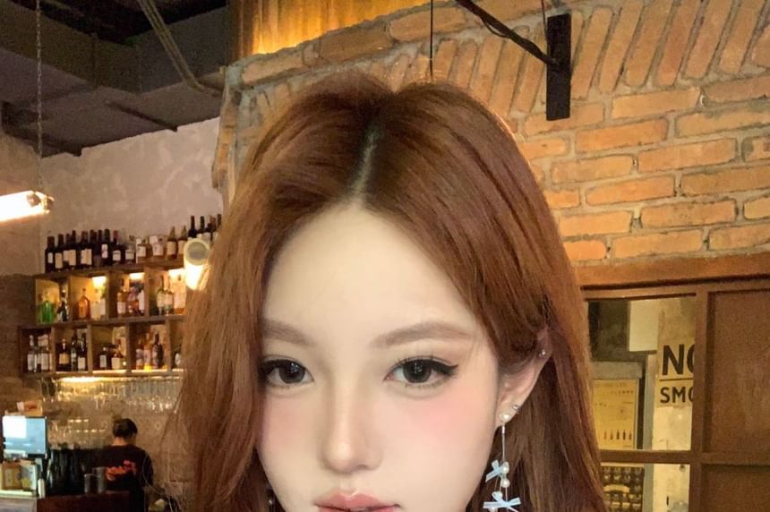 Drop Fringed Faux Pearl Bow Earring