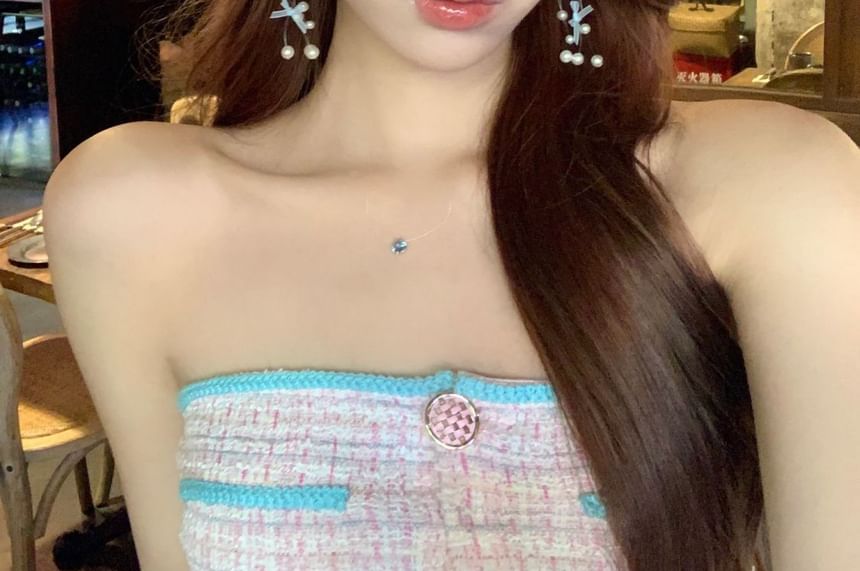 Drop Fringed Faux Pearl Bow Earring