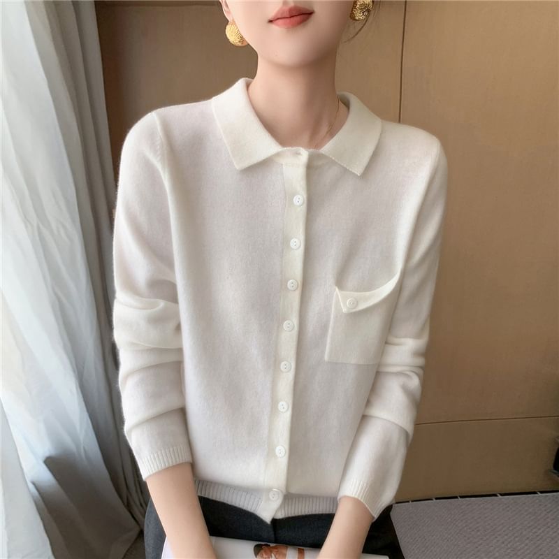 Plain Button-Up Knit Polo Shirt