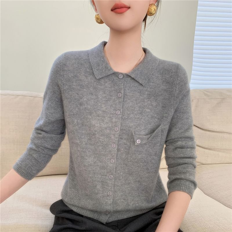 Plain Button-Up Knit Polo Shirt