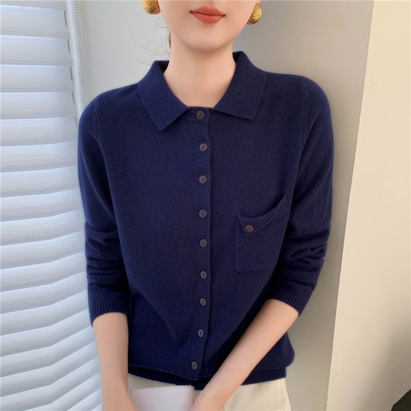 Plain Button-Up Knit Polo Shirt