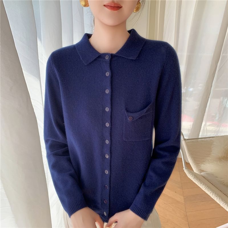 Plain Button-Up Knit Polo Shirt