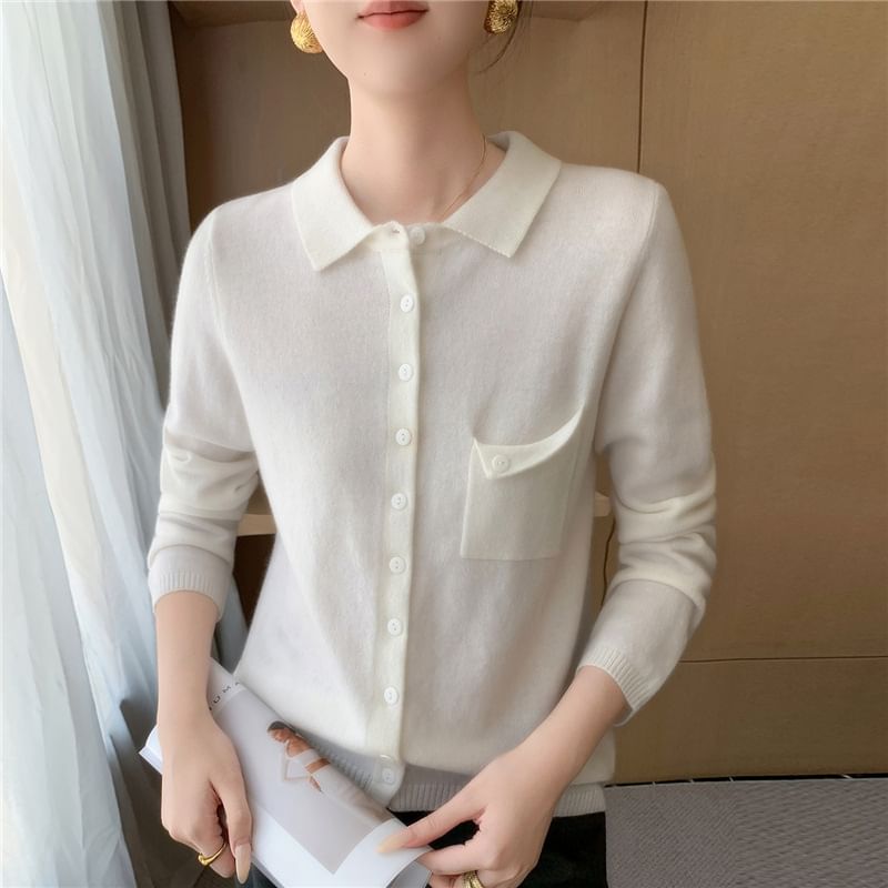 Plain Button-Up Knit Polo Shirt