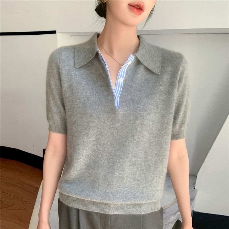 Short-Sleeve Plain Knit Polo Shirt