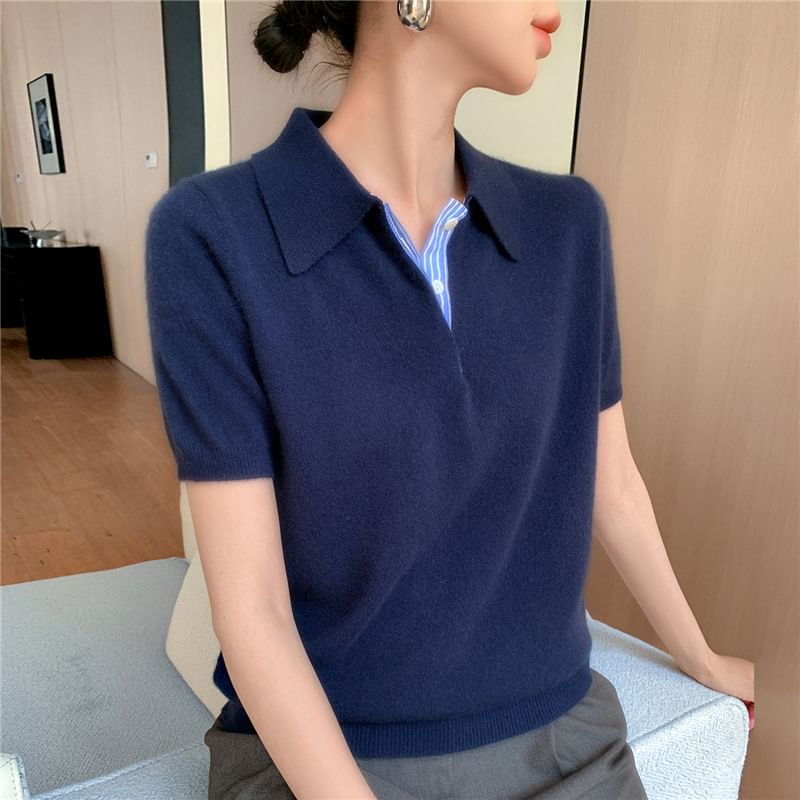 Short-Sleeve Plain Knit Polo Shirt