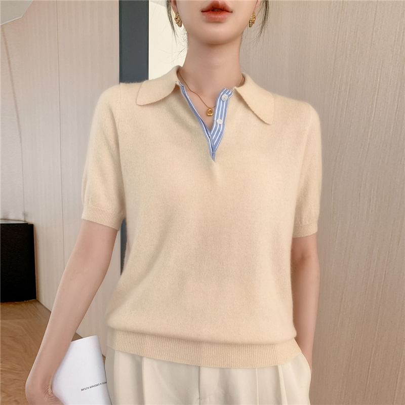 Short-Sleeve Plain Knit Polo Shirt