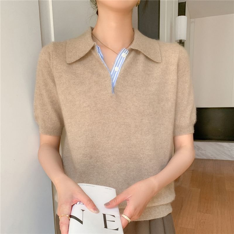 Short-Sleeve Plain Knit Polo Shirt