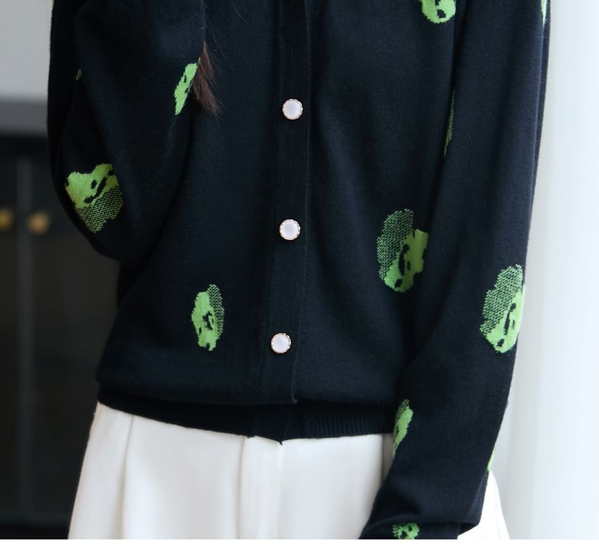 V-Neck Printed Button-Up Cardigan