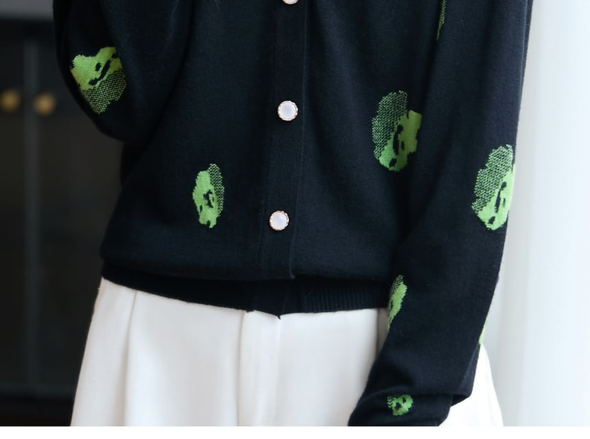 V-Neck Printed Button-Up Cardigan