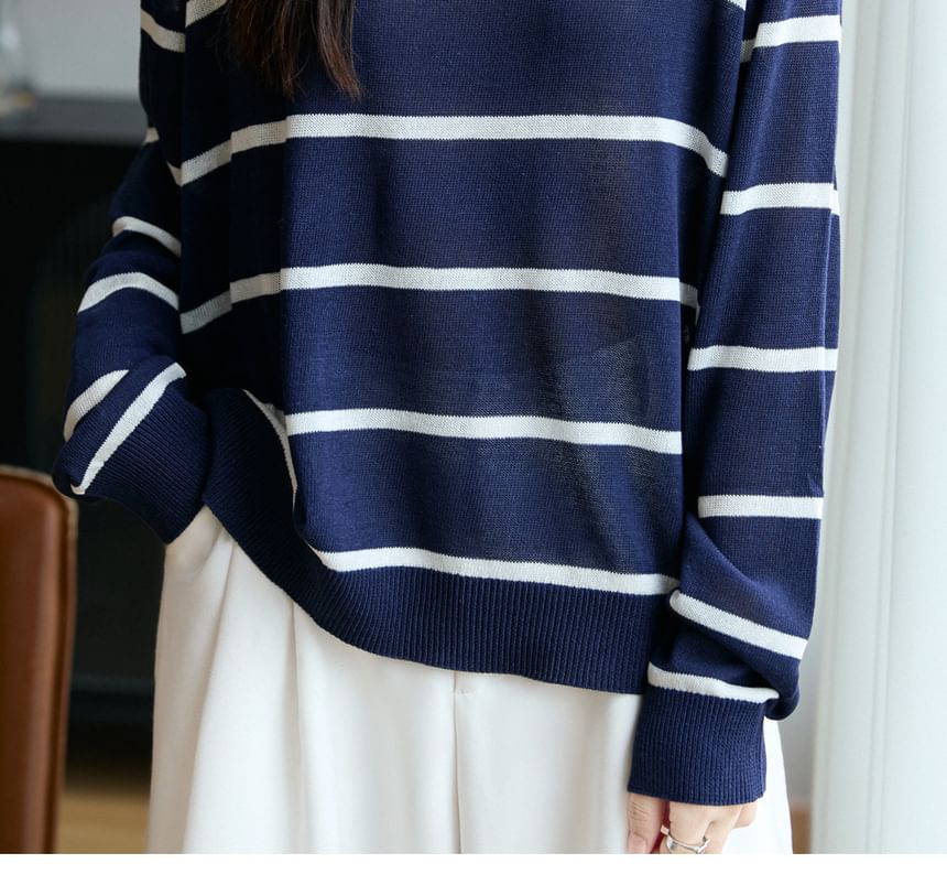 Long-Sleeve Round Neck Striped Sweater