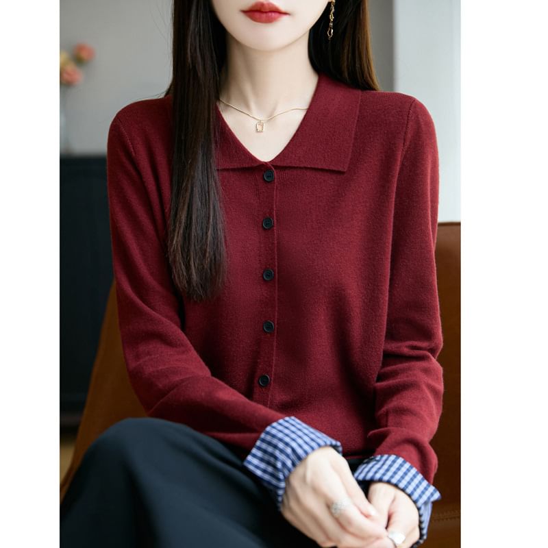 Plain Collared Button-Up Cardigan