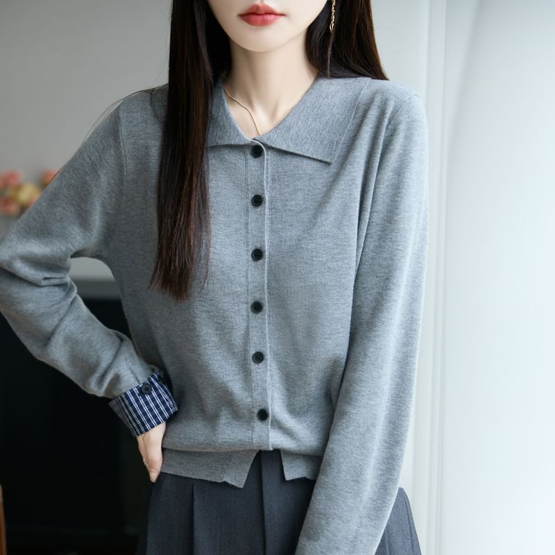 Plain Collared Button-Up Cardigan