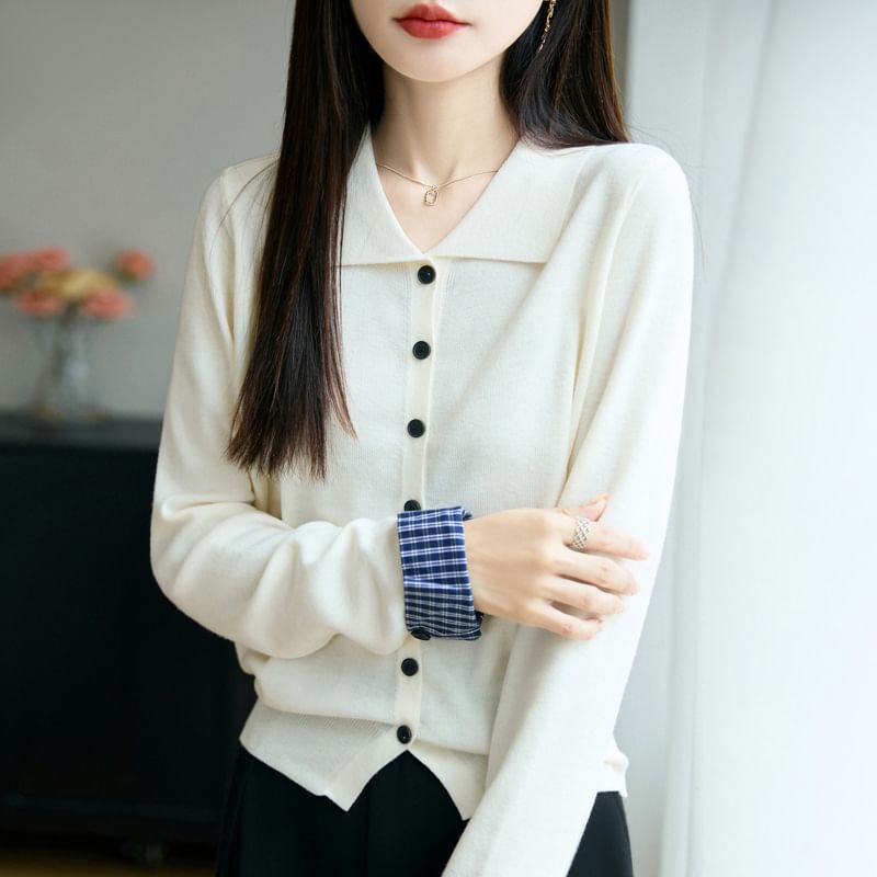 Plain Collared Button-Up Cardigan
