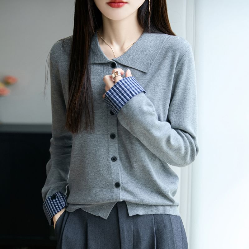 Plain Collared Button-Up Cardigan