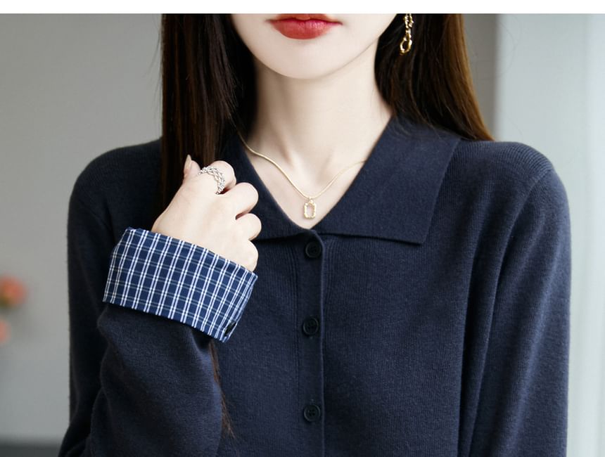 Plain Collared Button-Up Cardigan