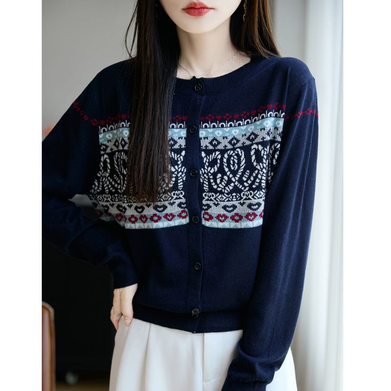 Printed Button-Up Cardigan