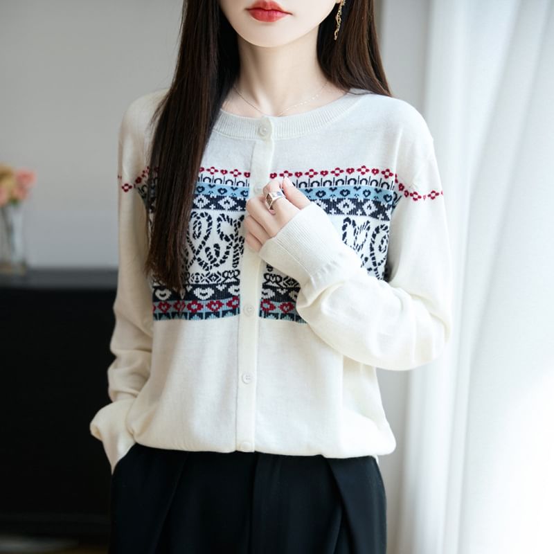 Printed Button-Up Cardigan