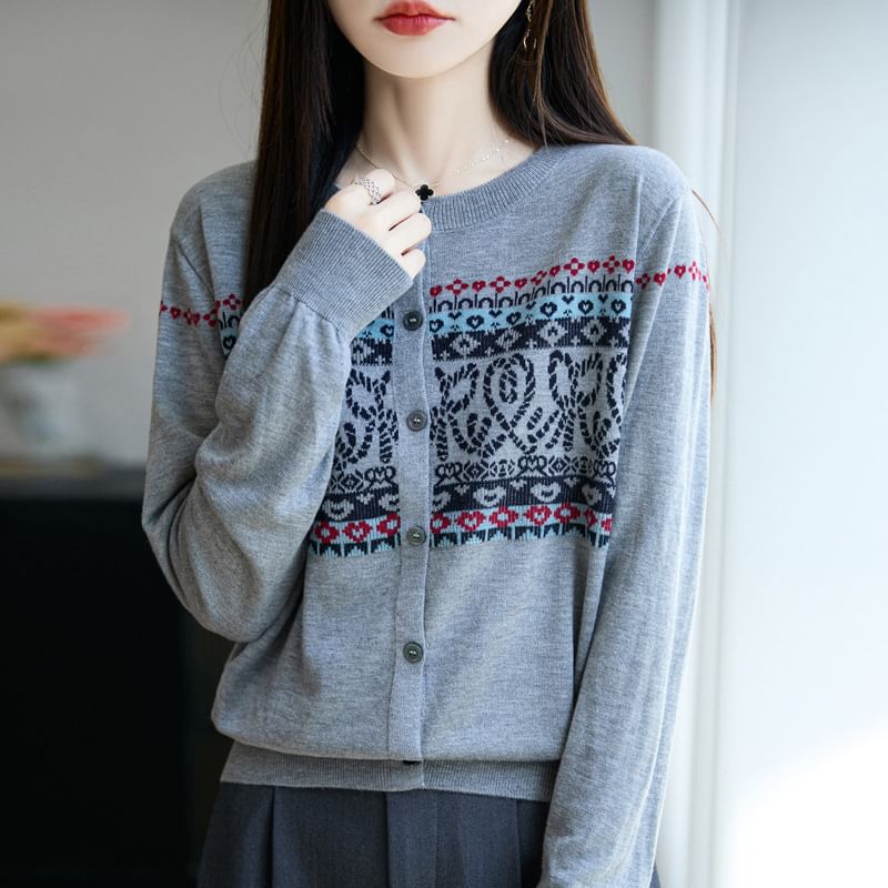 Printed Button-Up Cardigan