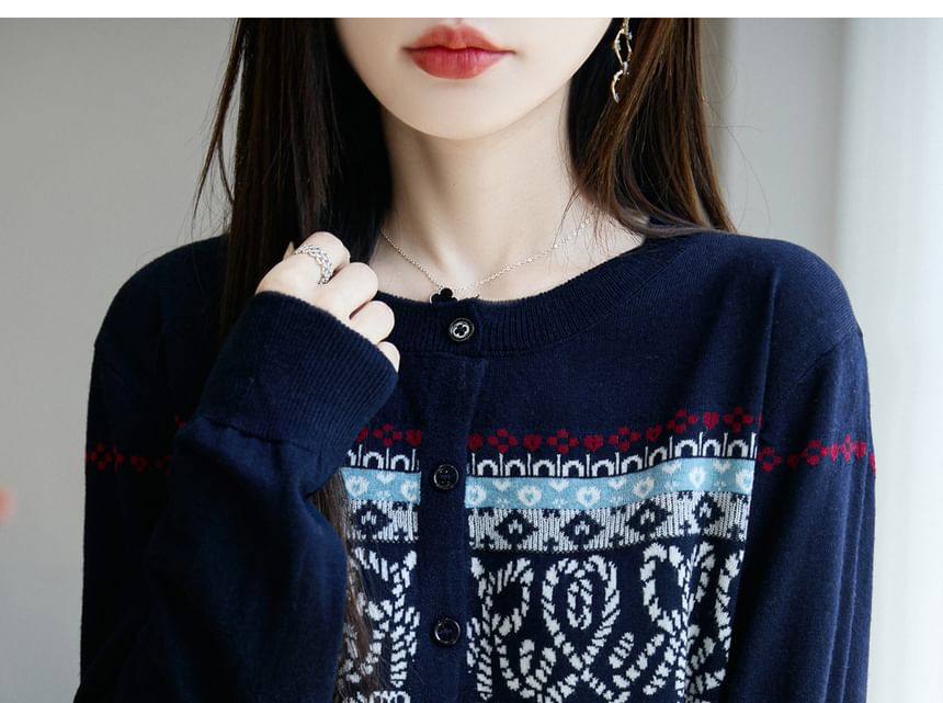 Printed Button-Up Cardigan