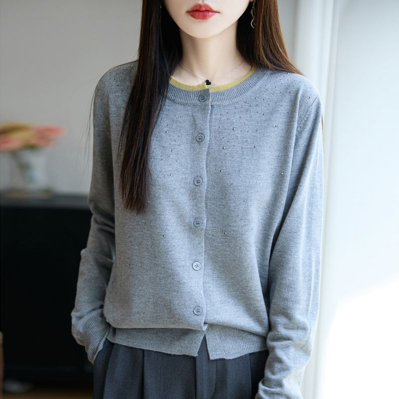Rhinestone Button-Up Cardigan