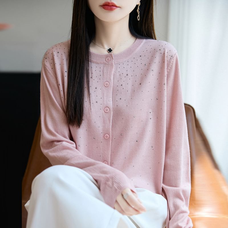 Rhinestone Button-Up Cardigan