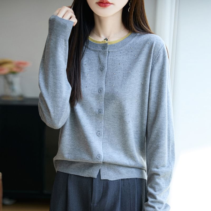 Rhinestone Button-Up Cardigan