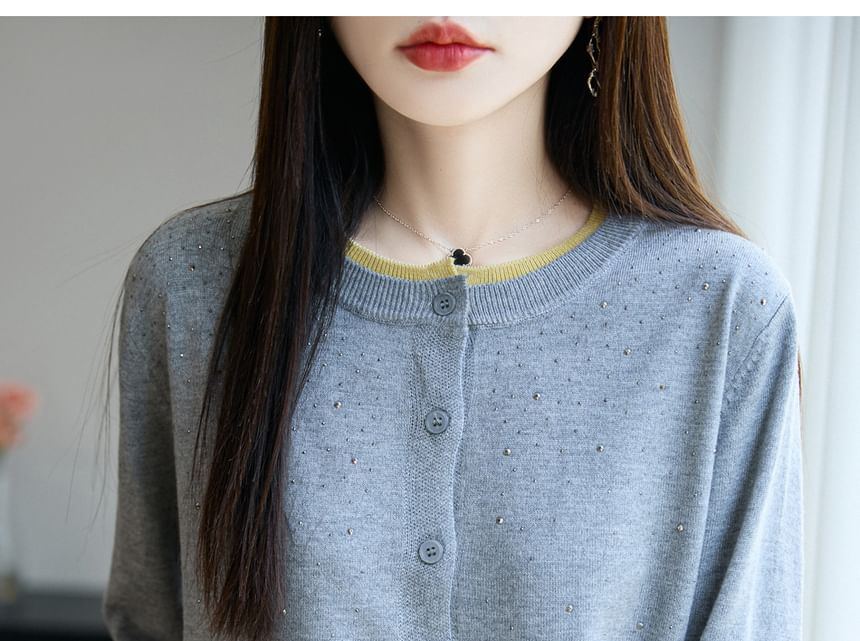 Rhinestone Button-Up Cardigan