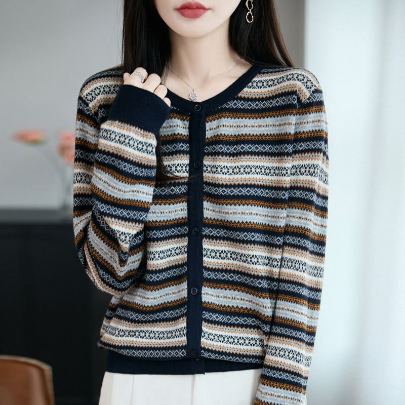 Round Neck Color Block Cardigan