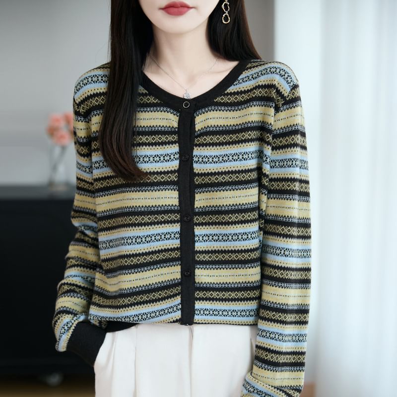Round Neck Color Block Cardigan