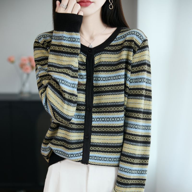 Round Neck Color Block Cardigan