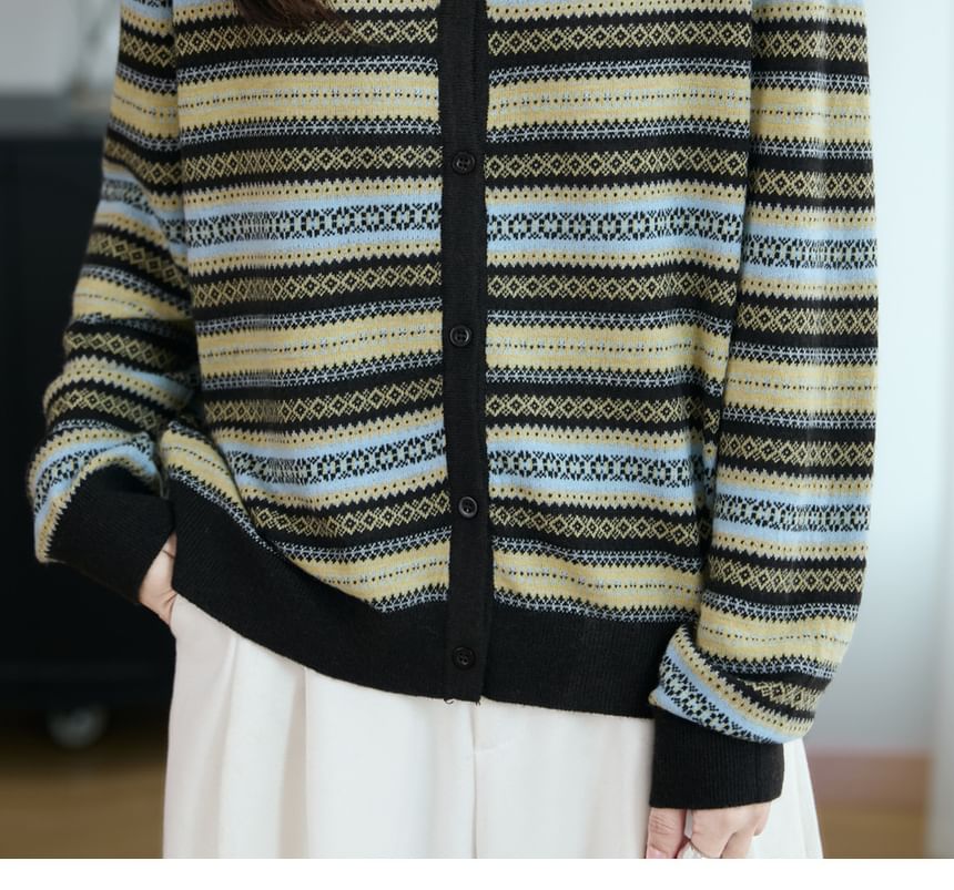 Round Neck Color Block Cardigan