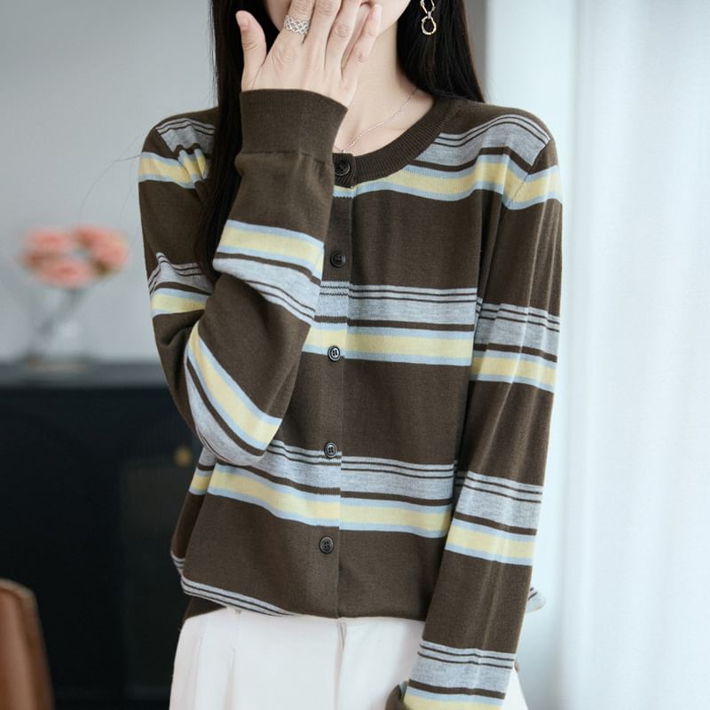 Round Neck Striped Cardigan