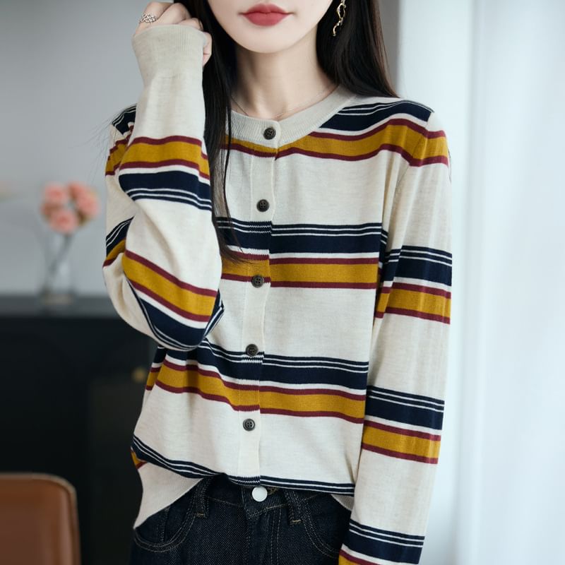 Round Neck Striped Cardigan