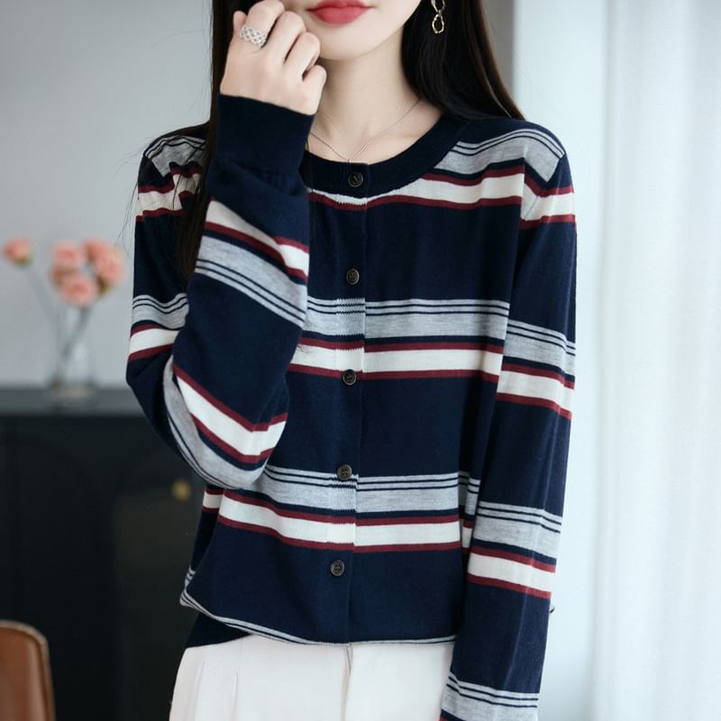 Round Neck Striped Cardigan