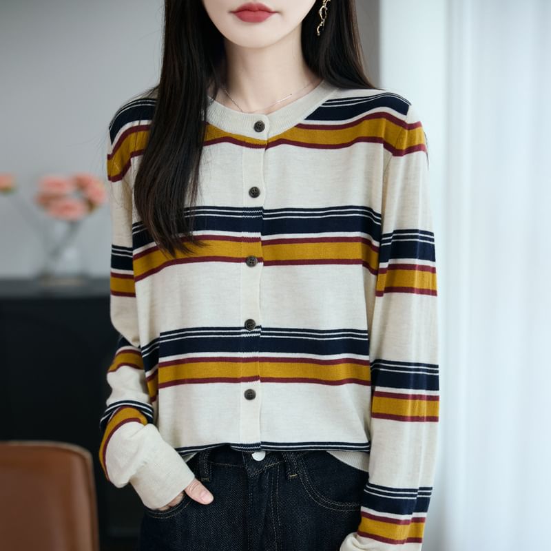 Round Neck Striped Cardigan