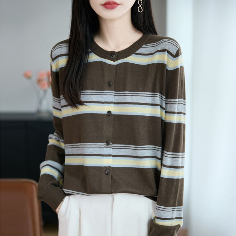 Round Neck Striped Cardigan