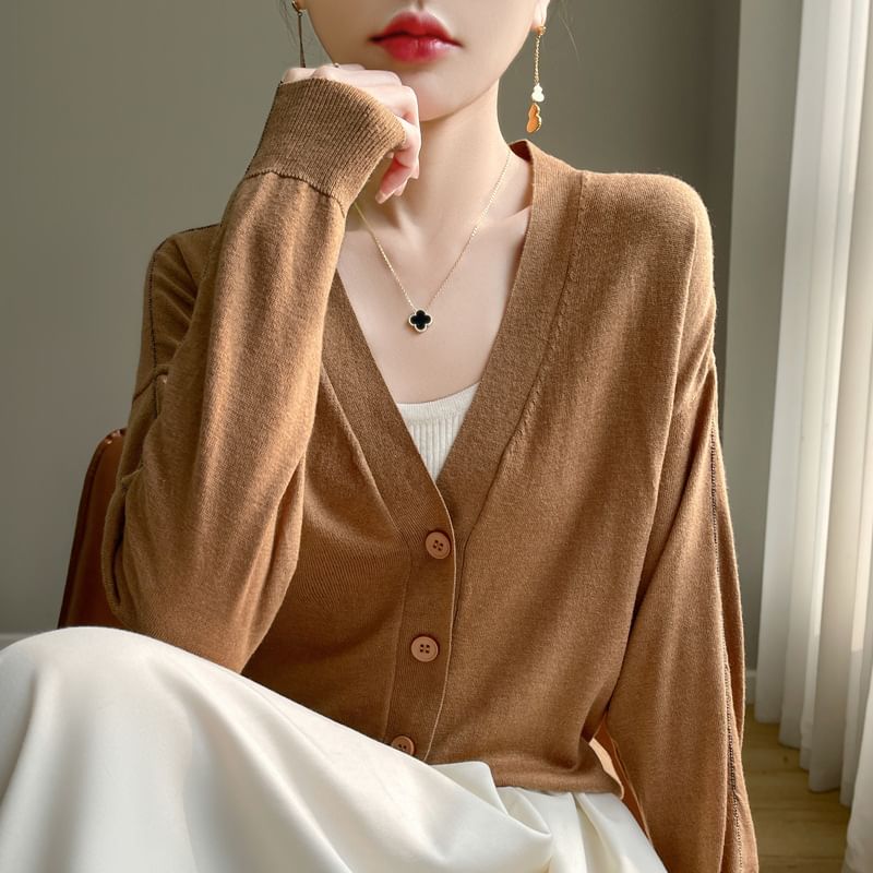 V-Neck Plain Cardigan