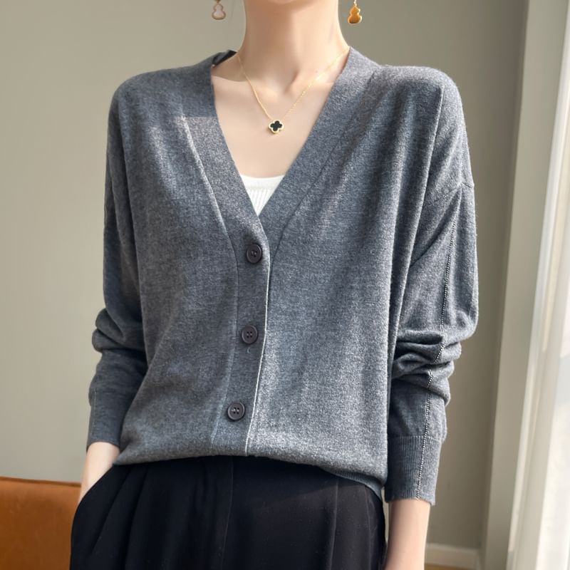 V-Neck Plain Cardigan