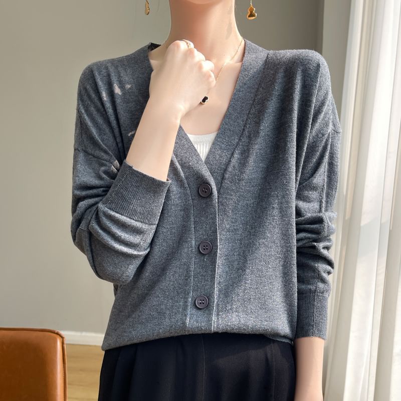 V-Neck Plain Cardigan