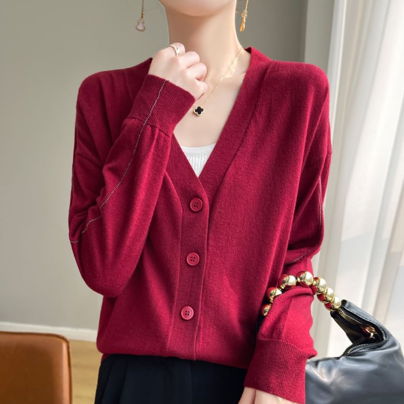 V-Neck Plain Cardigan