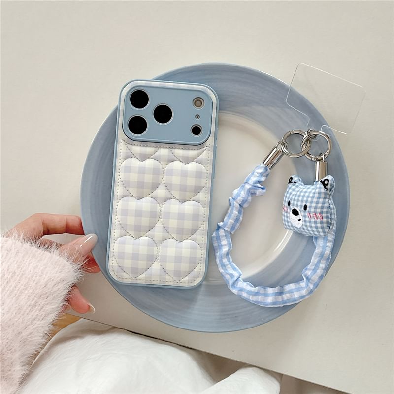 Heart Plaid Faux Leather Phone Case