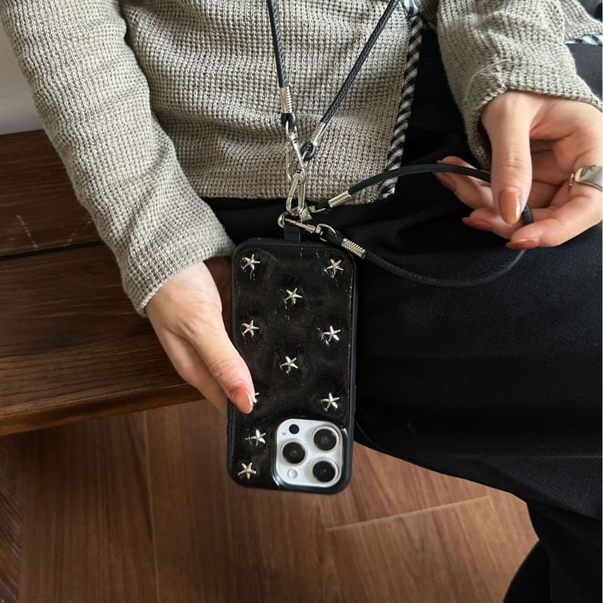 Star Studded Faux Leather Phone Case / Strap / Set