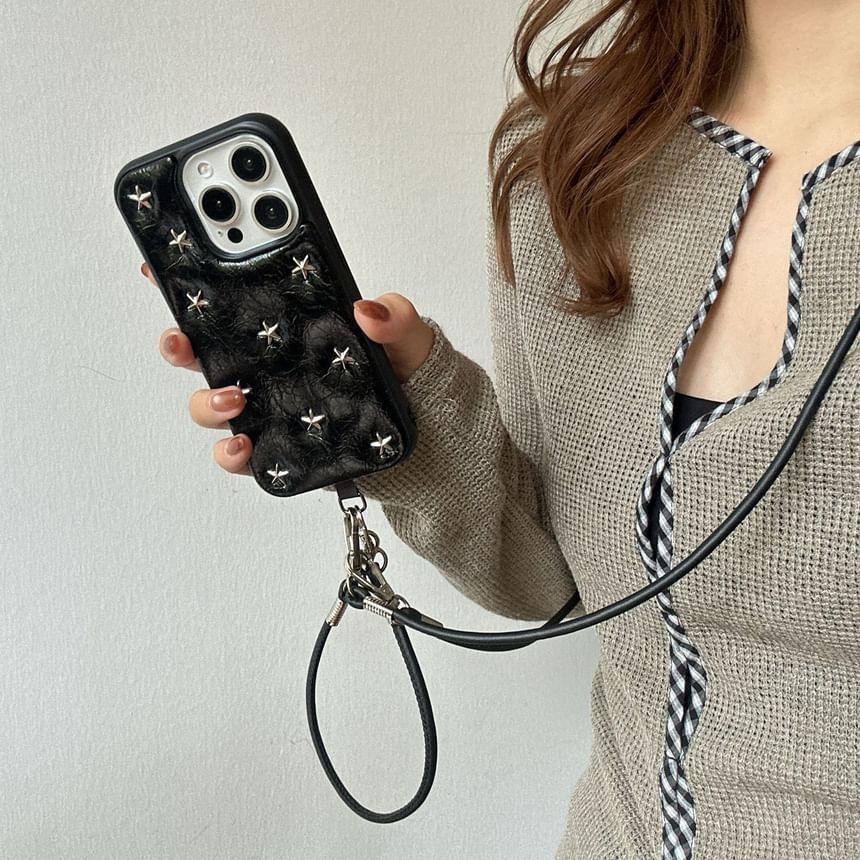 Star Studded Faux Leather Phone Case / Strap / Set