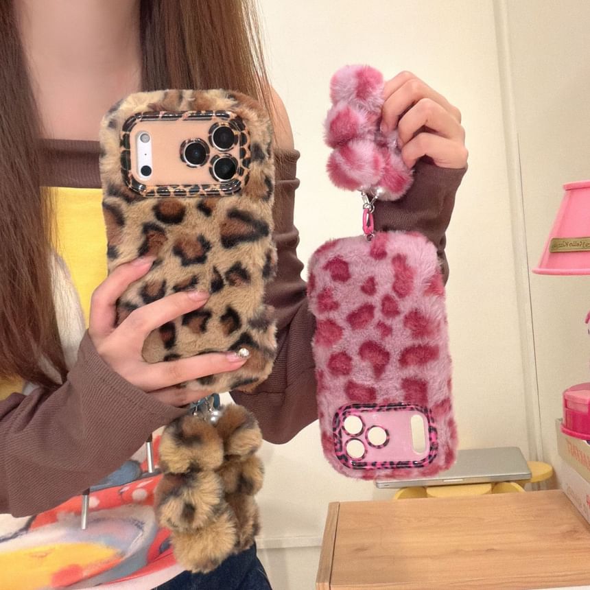 Leopard Print Chenille Phone Case / Strap / Set
